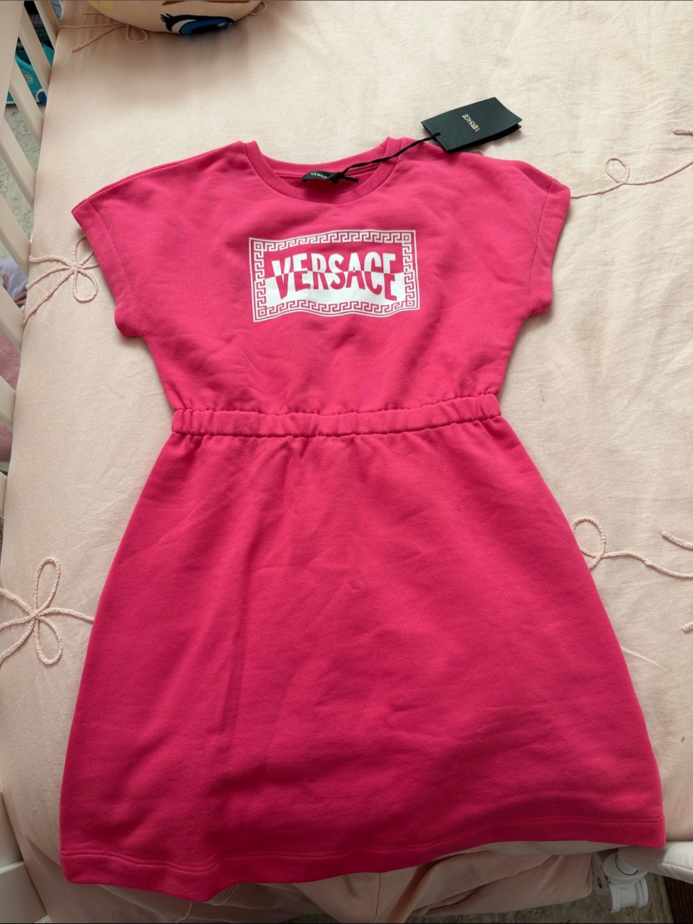Versace Girls Hot Pink Logo Waist Knit Dress